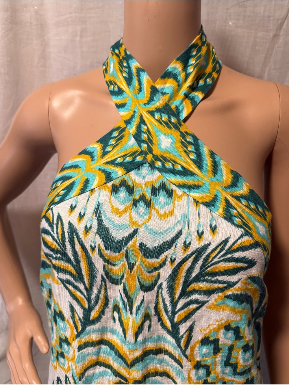 Farm Rio Tropical Tapestry Euroflax Premium Linen Maxi Dress Off White Womens XL - Picture 5 of 16